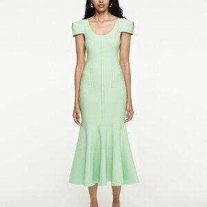 Roland Mouret Cap Sleeve Knit Midi Dress Green